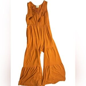 Saturday Sunday Anthropologie Rust Jumpsuit Wide Leg Boho Size Large